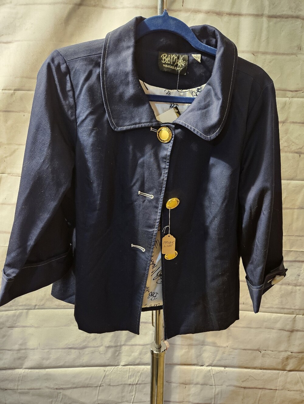 Bob Mackie 90s Wearable Art Jacket Navy Blue W/gold monogram buttons Fully Lined